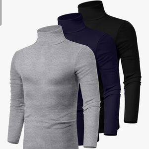Ficerd Men’s Turtleneck Shirts 3-Pack Long Sleeve Slim Fit Cotton Size S New